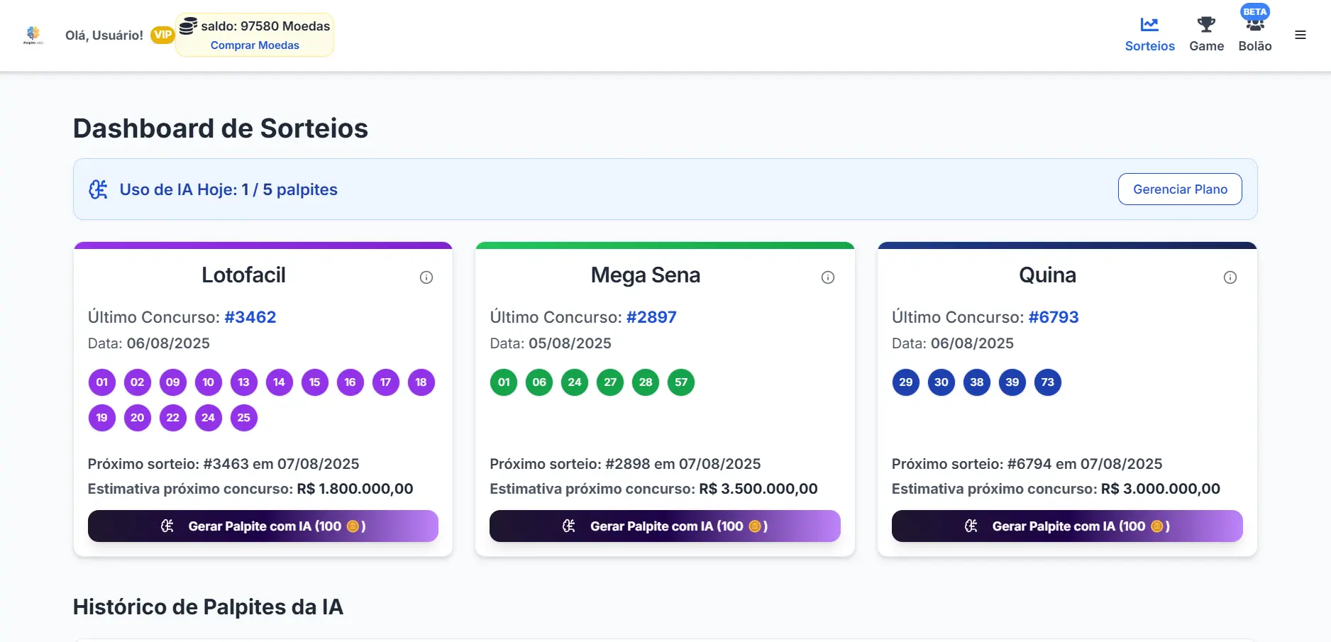 Mockup do aplicativo Lotto Clube com análises